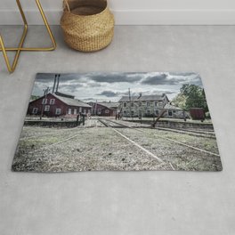 Roundhouse View of Rail Yard East Broad Top Pennsylvania Railroad Train Track Rug | Tracks, East Broad Top, Digital, Pennsylvania, Train Yard, Trains, Color, Photo, Round House, Roundhouse 