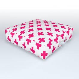 Hot Neon Pink Crosses on White Outdoor Floor Cushion