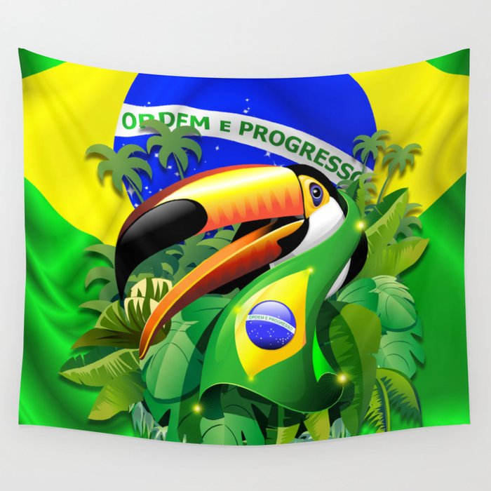 Toco Toucan with Brazil Flag Wall Tapestry