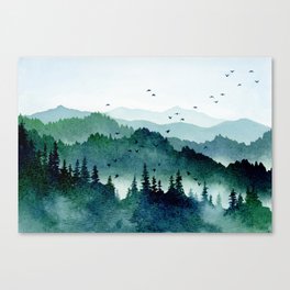 Watercolor Mountains - Handpainted Landscape Art Pine Trees Forest Wanderlust Canvas Print