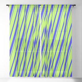[ Thumbnail: Light Green and Blue Colored Striped/Lined Pattern Sheer Curtain ]
