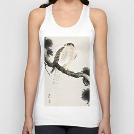 Hawk sitting on a pine tree - Vintage Japanese Woodblock Print Art Tank Top
