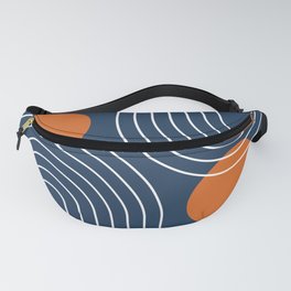 Mid Century Modern Geometric 83 in Navy Blue and Orange (Rainbow and Sun Abstraction) Fanny Pack | Abstraction, Midcentury, Zen, Classy, Line, Navyblue, Sun, Pattern, Graphicdesign, Fullmoon 