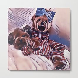 2 Yorkies Getting Ready For Bed Metal Print