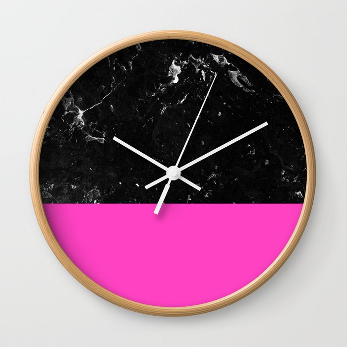 Pink Meets Black Marble #1 #decor #art #society6 Wall Clock