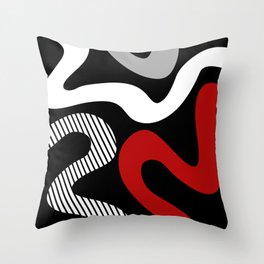 Abstract waves - red, grey, black, white Throw Pillow