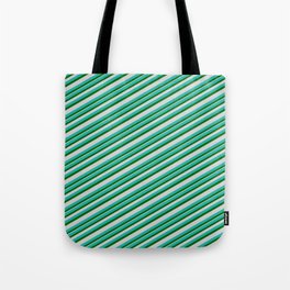 [ Thumbnail: Light Sea Green, Dark Green & Light Gray Colored Stripes Pattern Tote Bag ]