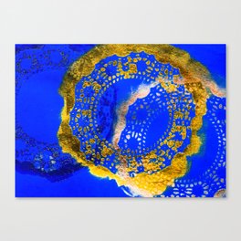 Royal Blue and Gold Abstract Lace Design Canvas Print