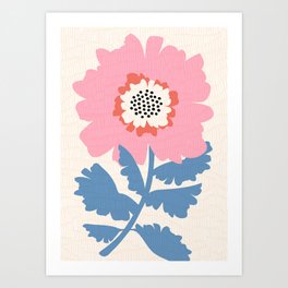 Modern Folk Floral In Pink and Blue Art Print