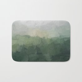 Foggy Hills - Gray Green Abstract Nature Scenic Painting Art Print Wall Decor  Bath Mat | Green, Cloudy, Foggy, Valley, Oil, Abstract, Horizon, Rainy, Landscape, Rollinghills 