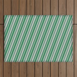 [ Thumbnail: Sea Green and Grey Colored Stripes Pattern Outdoor Rug ]