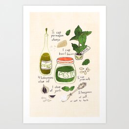 Pesto. Illustrated Recipe. Art Print