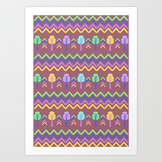 Trees and chevron Art Print