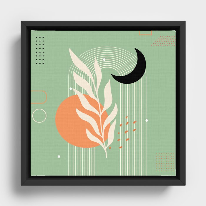 Sage Mid Centuy Abstract Framed Canvas