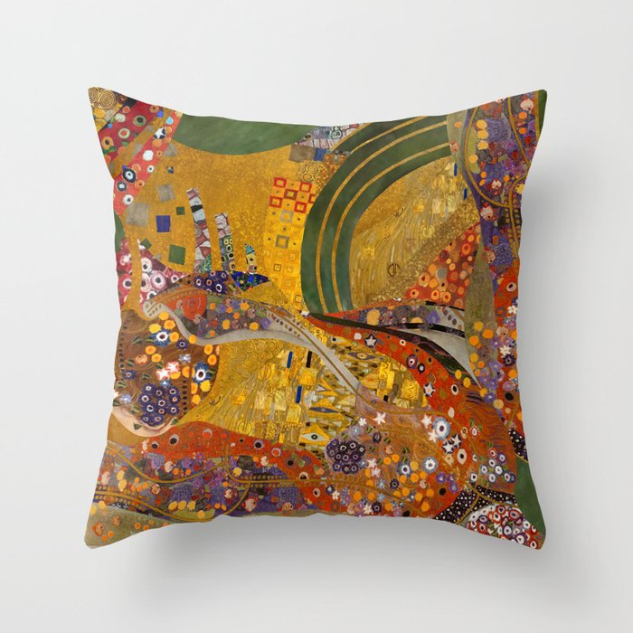 Klimt Flower Collage Throw Pillow