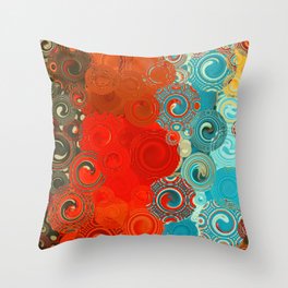 Turquoise and Red Swirls - cheerful, bright art and home decor Throw Pillow