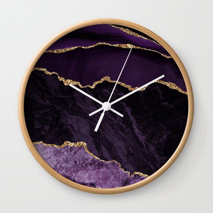 Agate Purple Gold Glitter Design Wall Clock