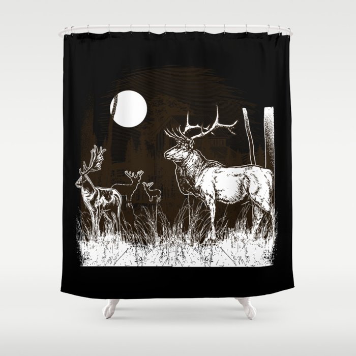 Vintage Deer Illustration Shower Curtain