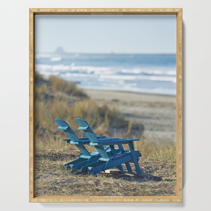 Beach Vacation Adirondack Chairs Blue Chair Oregon Coast Pacific Ocean Nautical Home Serving Tray