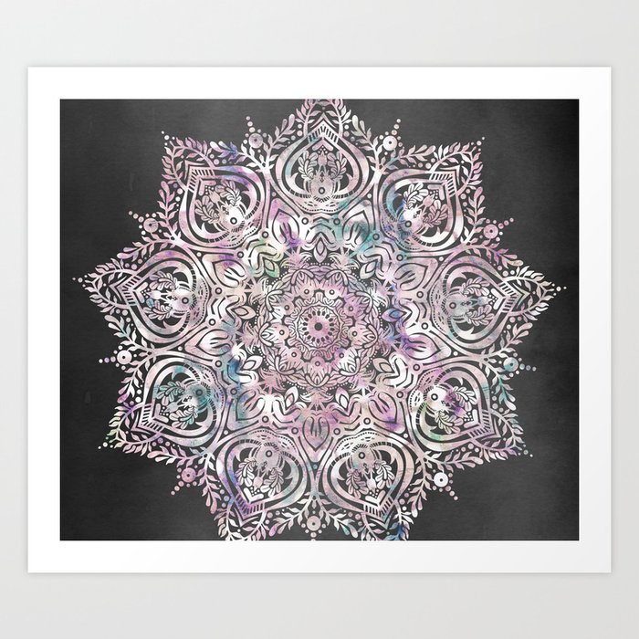 Dreams Mandala - Magical Purple on Gray Art Print