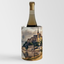 Mont Saint Michel castle painting, French island scenery, Normandy France nature, travel art poster Wine Chiller