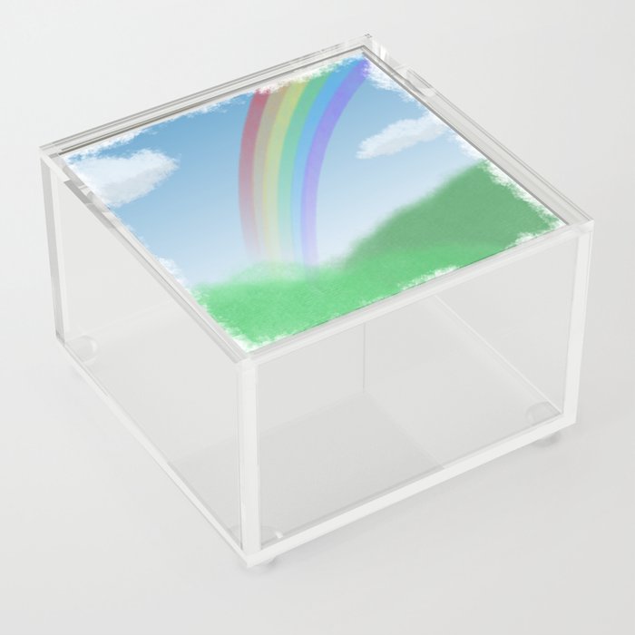 retro landscape summer day rainbow Acrylic Box
