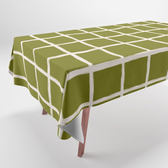 Olive Green Grid Checker Tablecloth