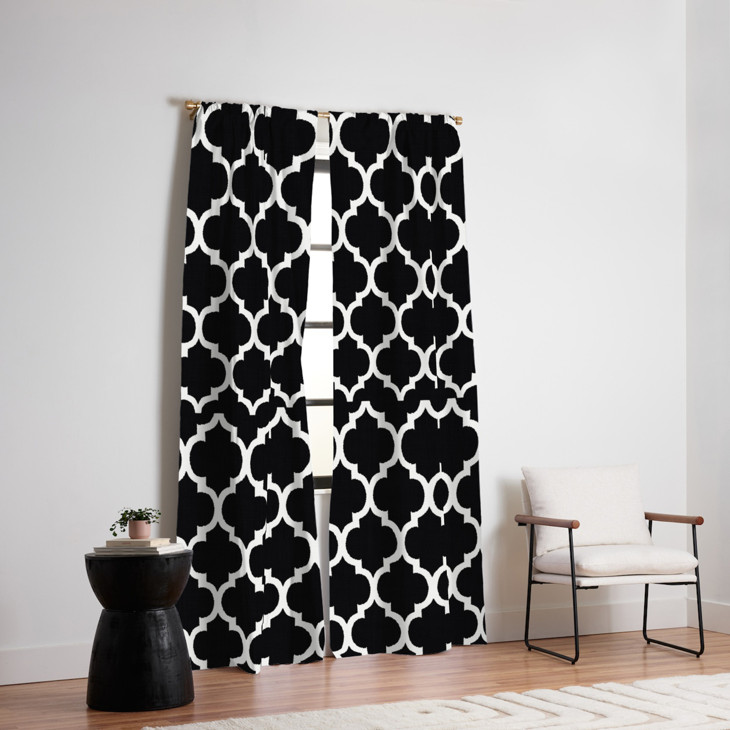 Moroccan Black And White Lattice Moroccan Pattern Blackout Curtain
