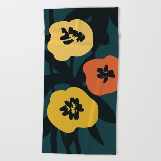 Midnight Flowers Beach Towel