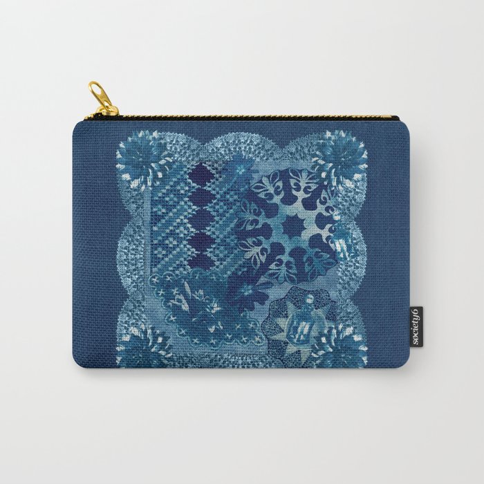 Cyanotype Collage Doilies Floral Perfume Carry-All Pouch