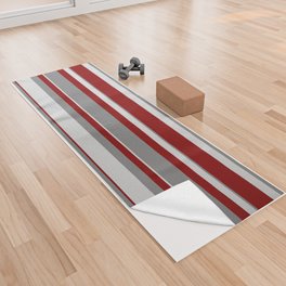 [ Thumbnail: Grey, Light Grey & Maroon Colored Stripes Pattern Yoga Towel ]