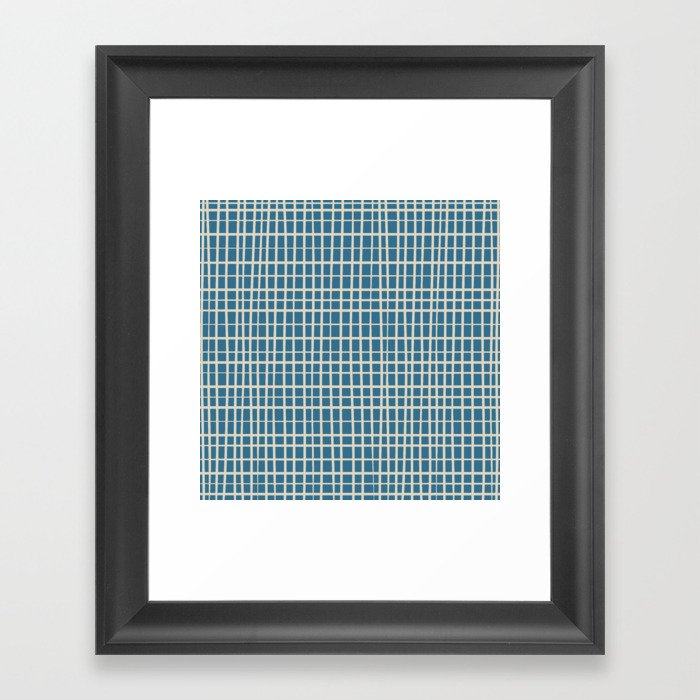 Irregular Grid Pattern in Boho Blue and Beige Framed Art Print