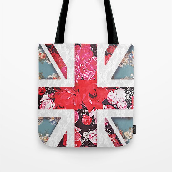 God save the Queen | Elegant girly red floral & lace Union Jack Tote Bag