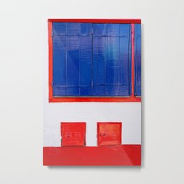 Cobalt Blue and Red Windows Metal Print | Blue, White, Cobaltblue, Photo, Digital, Brazil, Sabara, Wood, Barnwindow, Minasgerais 