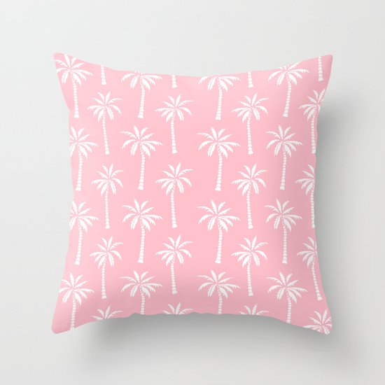 Palm trees pink tropical minimal ocean seaside socal beach life pattern print Throw Pillow by ...