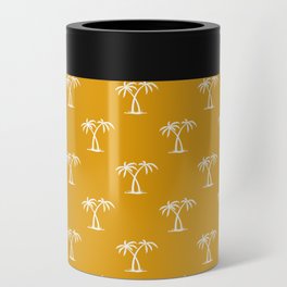 Mustard And White Palm Trees Pattern Can Cooler