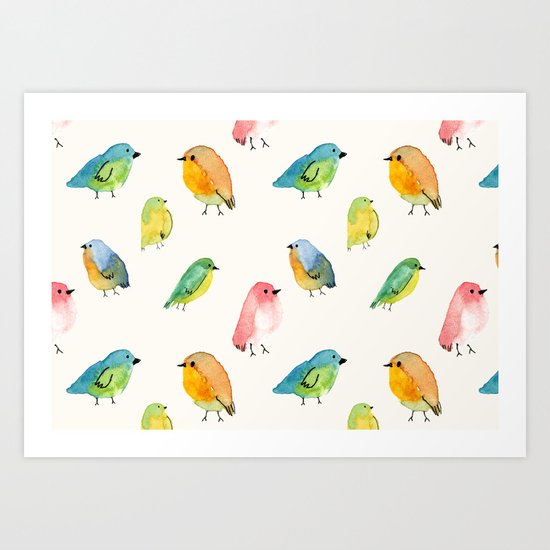 Watercolor Birds Pattern Art Print