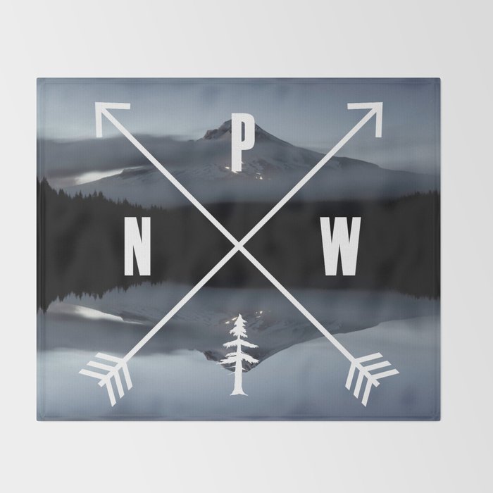 Pnw Pacific Northwest Compass Mt Hood Adventure Throw Blanket