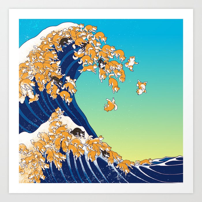 Shiba Inu in Great Wave Art Print