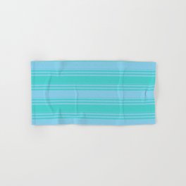 [ Thumbnail: Sky Blue & Turquoise Colored Lines Pattern Hand & Bath Towel ]