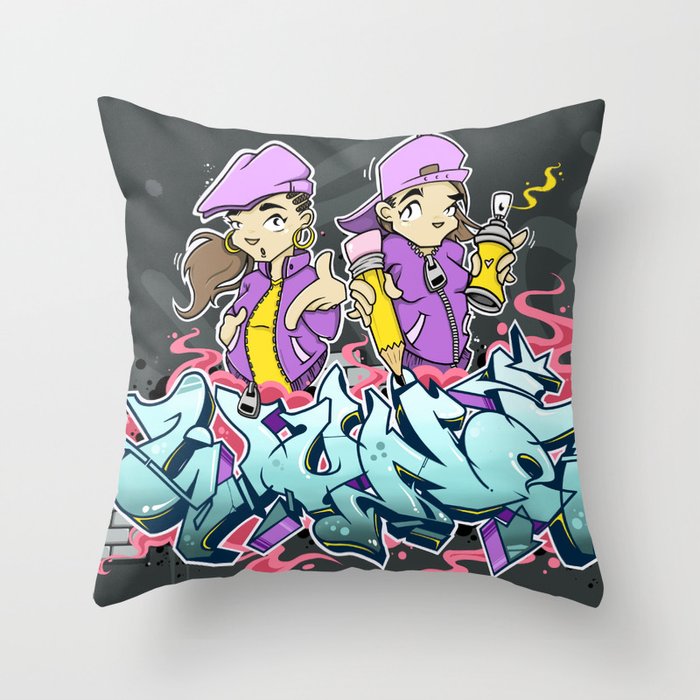 Graffiti girls Throw Pillow