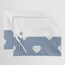 White Diamond Lace Horizontal Split on Slate Blue Placemat