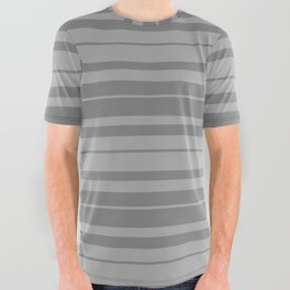 [ Thumbnail: Dark Gray and Grey Colored Lined/Striped Pattern All Over Graphic Tee ]