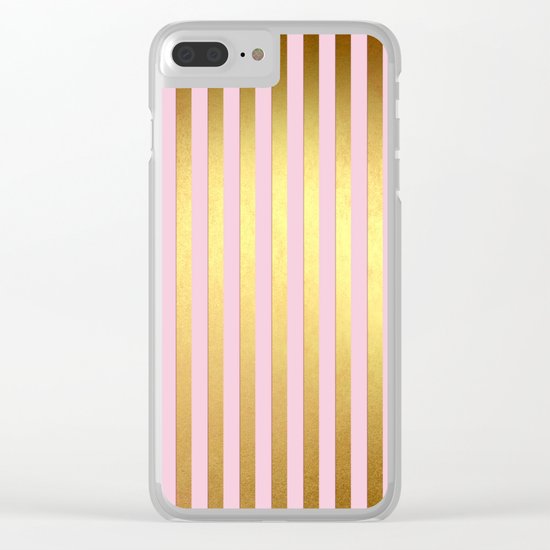 Striped- Pink and gold luxury stripes design Clear iPhone Case