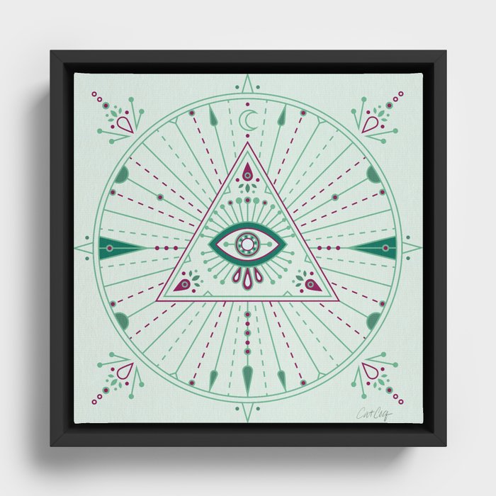 Evil Eye Mandala – Mint Framed Canvas