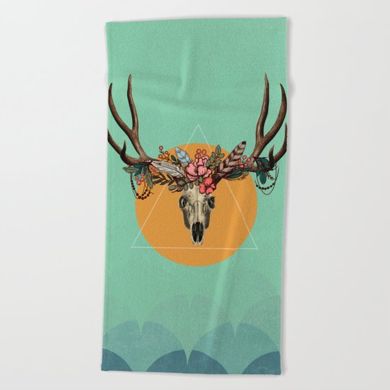 Flower skull 3 Beach Towel