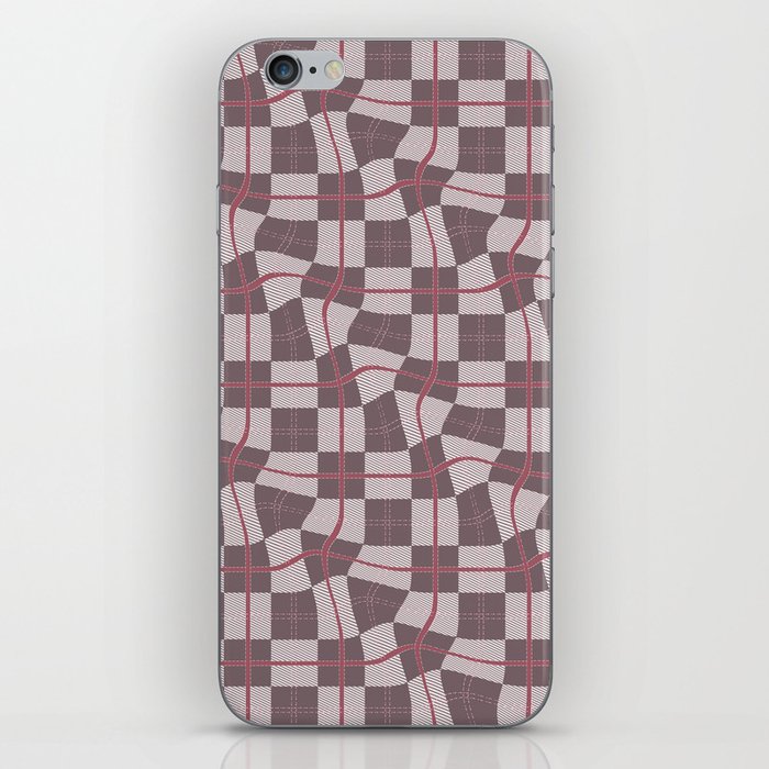 Warped Checkerboard Grid Illustration Red Brown iPhone Skin