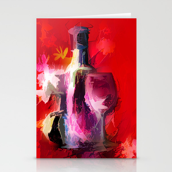 Colorful Modern Wine Art Wine Bottle Glasses Stationery Cards By Olenaart Society6