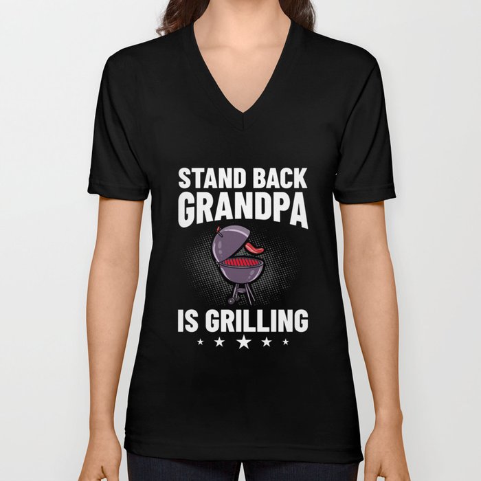 Grandpa Grilling BBQ Grill Smoker Master V Neck T Shirt