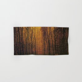 Deep woods in fall birch and aspen trees in golden twilight landscape nature painting by John Joseph Enneking Hand & Bath Towel